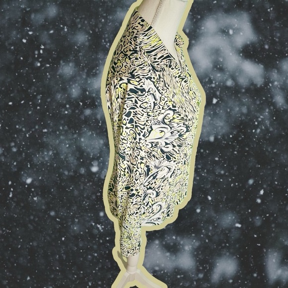 Caché Vintage Y2K Chartreuse / Lime Green Leopard & Brocade Button Down Top XS - Picture 9 of 10